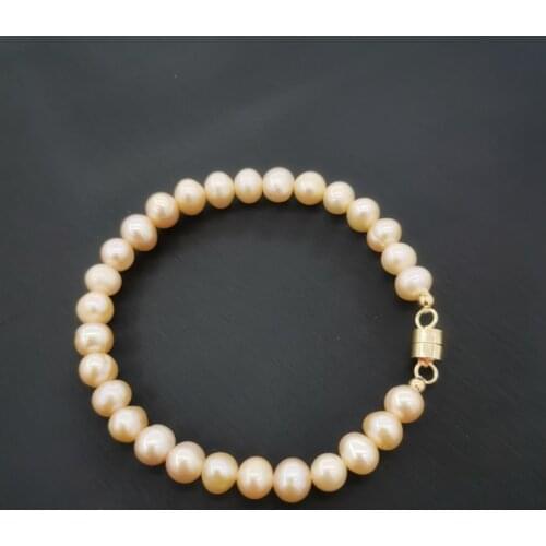 6mm Pink Freshwater Pearls Beaded Bracelet Romantic 14K Gold Filled Magnet Clasp Vintage Real Pearl Pulsera Customized For Women