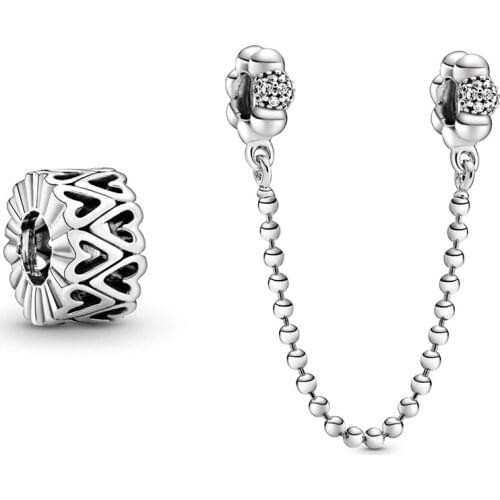 2020 Chinese New Year Valentines Day Beads & Pave Safety Chain Hollow Hand-painted Heart-shaped Gasket Charm Jewelry Gift