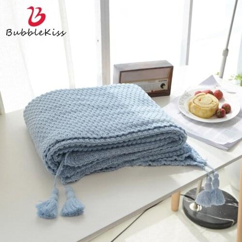 Bubble Kiss Home Sofa Cover Blanket Knitted Tassel Blanket For Beds Solid Color Office Nap Blanket 1100g Weighted Blanket Spring
