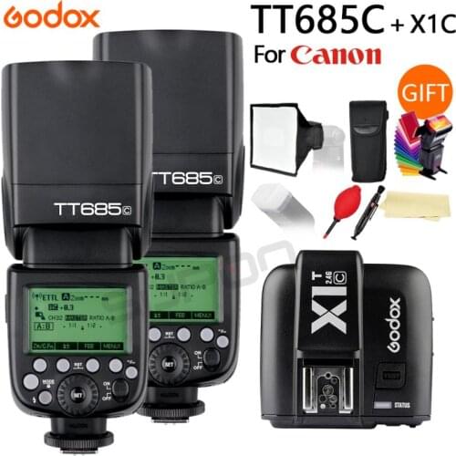 Godox 2x TT685 TT685C 2.4G Wireless TTL 1/8000s GN60 Flash Speedlite High-speed sync + X1 T-C Transmitter for Canon DSLR Came