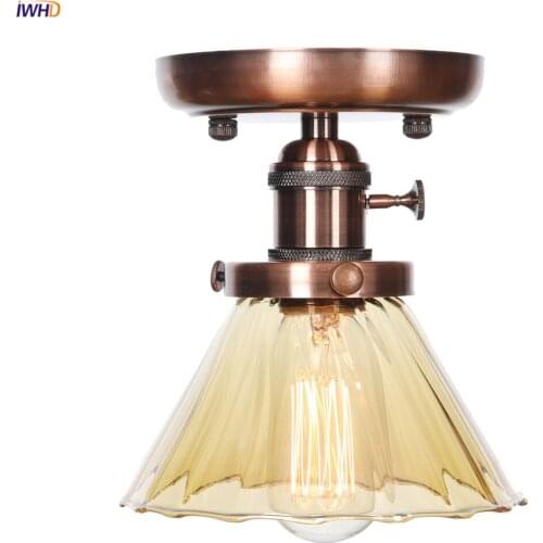 IWHD Nordic Style Glass LED Ceiling Lights Fixtures Knob Switch Porch Bedroom Living Room Flush Mount Vintage Ceiling Lamp