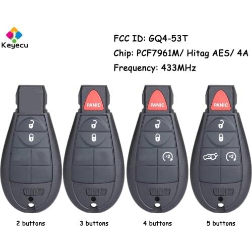 KEYECU Fobik Remote Key With 2 3 4 5 Buttons 433MHz 4A Chip FOB for Jeep Cherokee 2014 2015 2016 2017 2018 2019 FCC ID: GQ4-53T