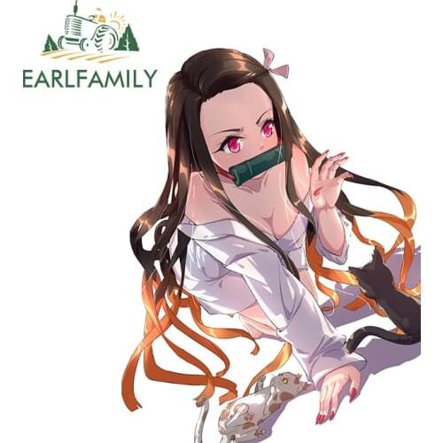 EARLFAMILY 13cm x 9.7cm For Demon Slayer Nezuko Car Refrigerator Stickers Funny Decal Waterproof Personality Creative Decor