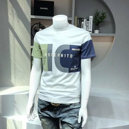 2021 spring and summer new youth mens short-sleeved t-shirt hit color letters foam printing personality self-cultivation
