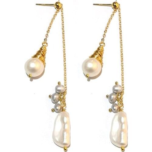 SINZRY Korean original jewelry creative handmade natural baroque pearl tassel drop earrings for female