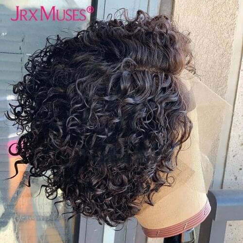 Pixie Cut Wig Human Hair Brazilian Curly T Part Lace Wigs for Women Pre plucked Short Bob Curly Human Hair Wigs 150 Density