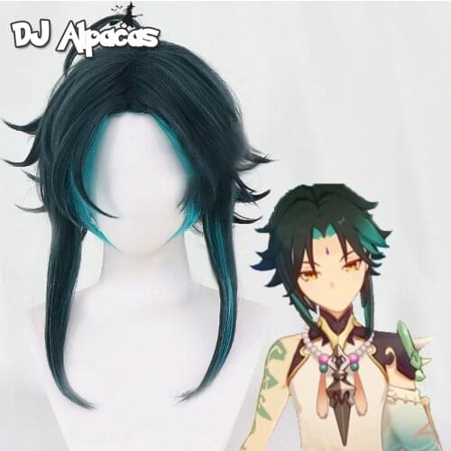 Genshin Impact Xiao Cosplay Men 33cm Green Mixed Wig Cosplay Anime Cosplay Wigs Heat Resistant Synthetic Wigs Halloween