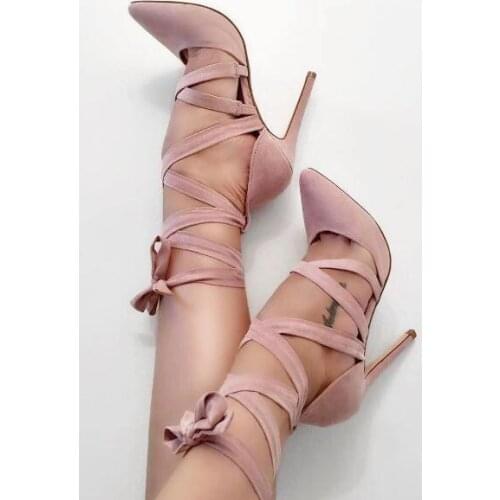 Sexy Black Suede Pointed Toe Cross Strap Stiletto Heels Dress Pumps Women Classy Thin High Heel Lace Up Pumps Trendy Shoes