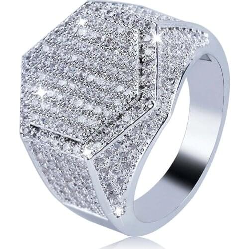 Hip Hop Rock Rings For Men Fashion Jewelry 2 Colors Iced Out Bling Geometric Micro Pave Zircon Rings