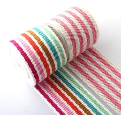 Pink Stripe Cotton Webbing Rainbow color 38MM Webbing Belt Dog Collar Webbing Bag Strap Garment Textile Sewing Accessories 3yard