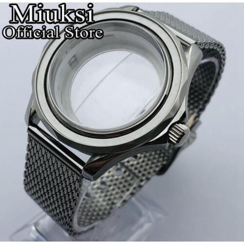 Miuksi 41mm silver sterile watch case sapphire glass case fit NH35 NH36 ETA2836 Miyota8205 8215 821A Mingzhu DG2813 3804movement