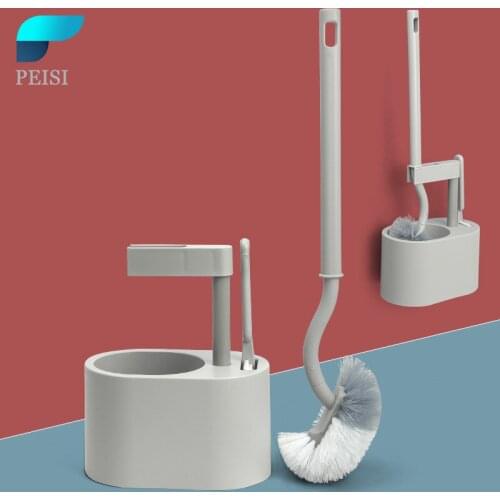 PEISI Convenient Bathroom Toilet Cleaning 7-Shaped No Dead Ends Long Handle Cleaning Brush Household Bathroom Accessories Set