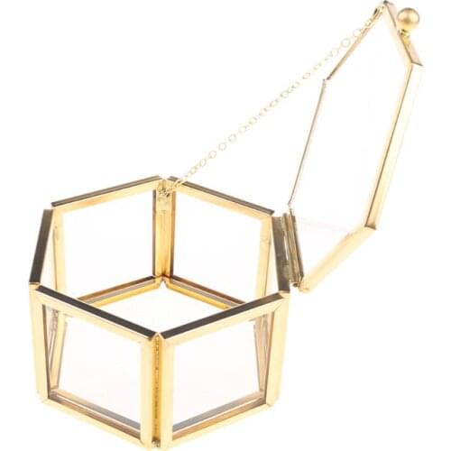 Y1UE Geometrical Clear Glass Jewelry Box Jewelry Organize Holder Tabletop Succulent Plants Container Home Jewelry Storage