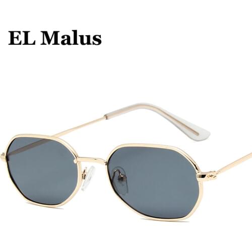 [EL Malus]Small Thin Square Frame Sunglasses Women Mens Red Tan Lens Metal Shades Sexy Ladies Sun Glasses Brand Designer Oculos