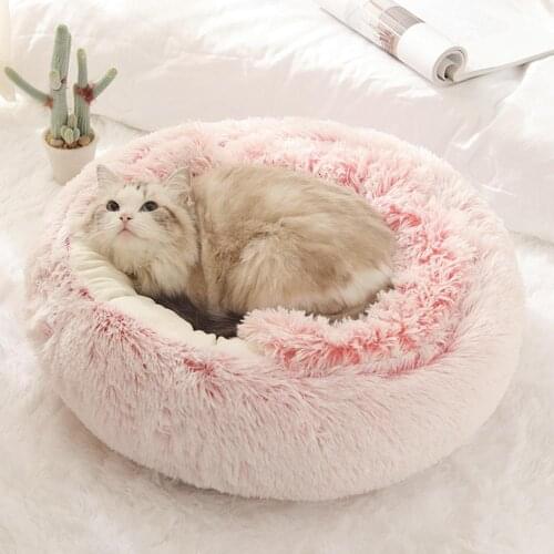 Supper Soft Cat Bed Round Pet Bed Kennel For Dog Cat Winter Warm Sleeping Bag Long Plush Puppy Cushion Mat Portable Cat Supplies