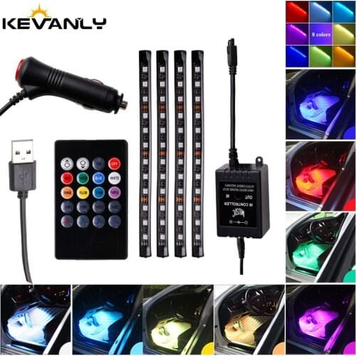 1set 4 in 1 RGB LED Strip Interior light Atmosphere Lights With USB/Cigarette lighter Wireless Remote Music Control Multi-mode