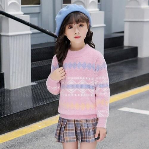 Girl Sweater Kids Baby Outwear Tops 2021 Simple Fleece Thicken Warm Winter Autumn Knitting Sport Pullover Children Clothing