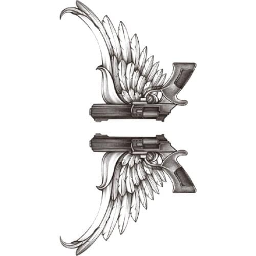 Waterproof Temporary Tattoo Sticker Black Wings Feathers Gun Totem Design Fake Tattoos Flash Tatoos Arm Body Art for Women Men