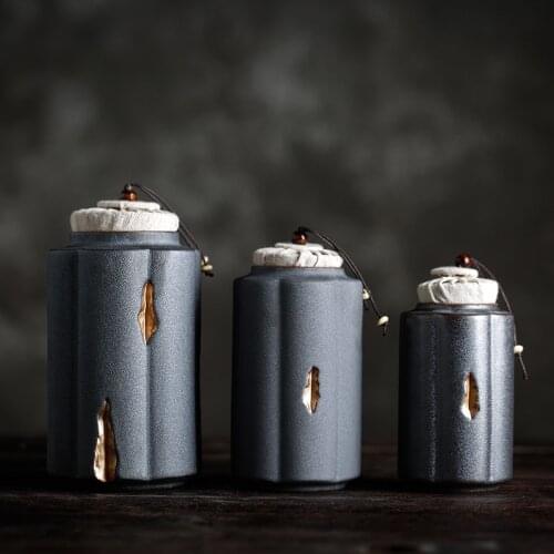 Zen The Ceramic Tea Manual Retro Coarse Pottery Sealed Large Trumpet Cha Cang Black Tea Pu'er Tea Storage Box Tea Caddy Tea Jars