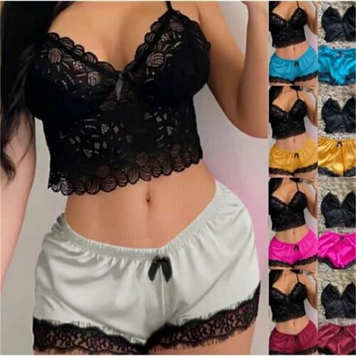 Womens Sexy Satin Vintage Sleepwear Lingerie Lace V-Neck Camisole Sleepwear Pijamas Femmes Seamless Underwear Nightwear