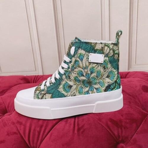 Shoes For Women 2021 Lady Flat Shoes Short Boots LACE UP BOOT Round Toe Flowers Print Painted Fashion Luxury Designers Brand