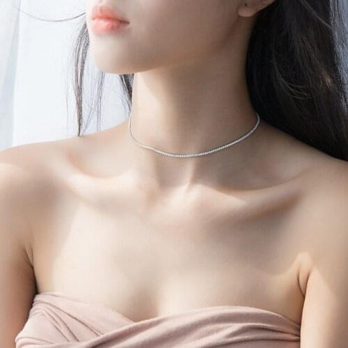 Diamond Zircon Necklace Choker Chain Jewelry Silver 925 For Women 2020 Trend On The Neck Female Fashion Gifts 31.5 CM Adjustable