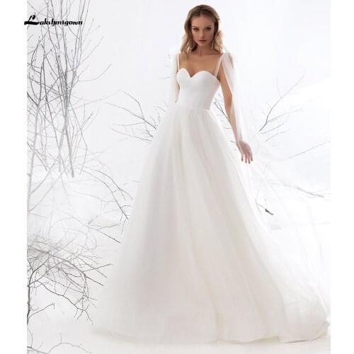 Vestidos de novia 2021 Off The Shoulder Sweetheart Tulle Bow Spaghetti Straps Wedding Dresses Elegant robe de soirée de mariage