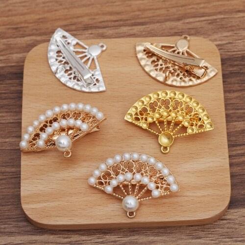 10 Pieces/Lot 44.5*30.5mm Fan Metal Hair Clip Hairpins Barrettes Headwear Vintage Hair Accessories