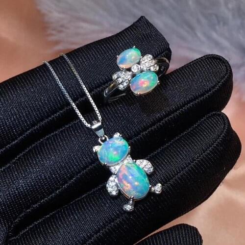 100% Natural Real Opal Jewelry set Natural And Real 925 sterling silver Fine jewelry 1pc Opal ring,1pc Opal Pendant