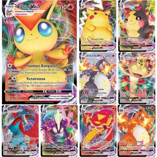 100Pcs Pokemon VMAX French English Cards Fire-breathing Pikachu Victini Scolocendre MorpekoTrading Card Game CollectionToys