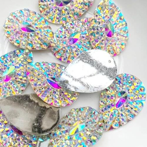 20*30mm 12pcs White AB Resin Rhinestones applique stones and crystal Gems Flatback For Costume Button Crafts -HY400