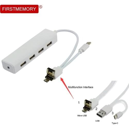 4 Port Multi USB C Hub Type C Hub 3 In 1 Interface Micro USB2.0 OTG Hub Multi USB Splitter For Computer Accessoriess Phone Mice