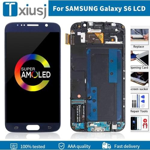 AMOLED For SAMSUNG Galaxy S6 LCD G920F G920A Display Touch Screen Digitizer with Frame For Samsung S6 Display Burn-shadow