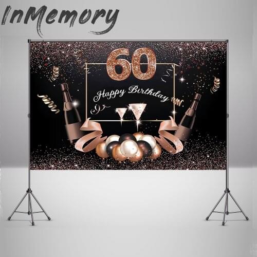 60th Birthday Backdrops Custom Black Rose Gold Glitter Champaign Vinyl Party Photography Background Photophone Photozone