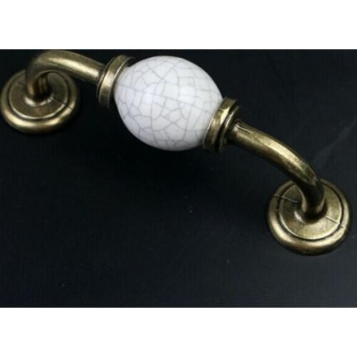 87mm white crack ceramic Kitchen Cabinet handle bronze cupboard Pull antique brass wardrobe dresser furniture handles