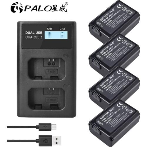 4pc NP-FW50 NPFW50 Camera Battery+LCD USB Dual Charger for Sony A6000 5100 a3000 a35 A55 a7s II alpha 55 alpha 7 A72 A7R Nex7 NE