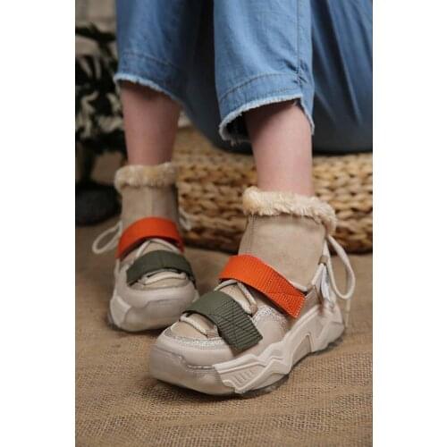 Bayan Cırtlı Kısa Kar Botu BEJ