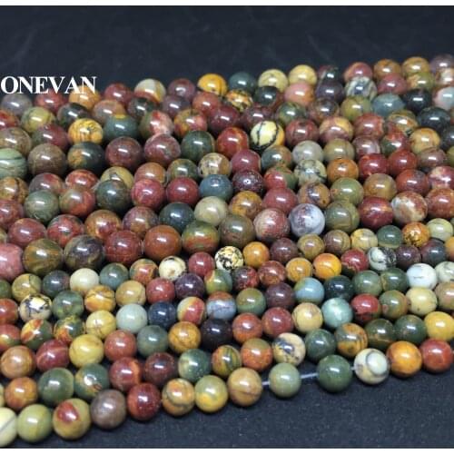 ONEVAN Natural Picasso Jasper Beads Smooth Round Stone Bracelet Necklace Jewelry Making Diy Accessories Gift Design