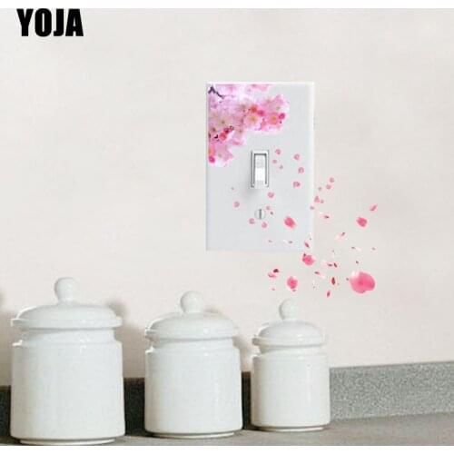 YOJA Pink Flowers Flying Beautiful Living Room Decorative Classic Design Chinese Style Switch Sticker PVC 13SS0108