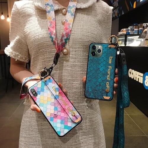 For iPhone X XR XS XS 6 6s 7 8plus 11 Pro Max SE 2020 with Necklace Lanyard Cases For iPhone 12 Pro Max Wrist Strap Phone Case