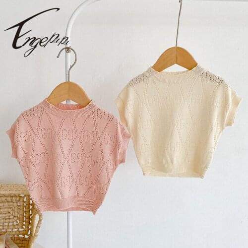 Engepapa Summer Infant Baby Girls Knitting Short Sleeve Cotton Crew Neck Hollow Out Pullover Newborn Baby Girls Sweater