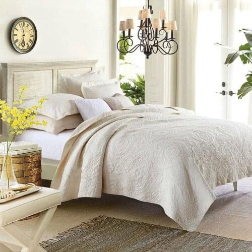 CHAUSUB Solid Bedspread on the Bed Quilt for Double 3pcs Coverlets Cotton Embroidered Bed Covers King Size Summer Blanket on Bed