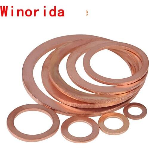Red Copper Gasket Sealing Gasket for Marine Watch 1-1.5-2mm Thick Flat Gasket Inner Diameter M5-M6-M8-M10 To M48 10PCS
