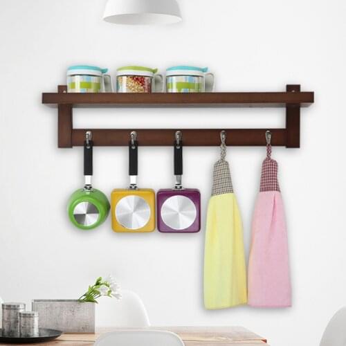 Creative Hanging Hook Real Wood Wall Hanger Shelf Kitchen/Bathroom/Livingroom Multi-purpose Shelf Supporter Storage Holder