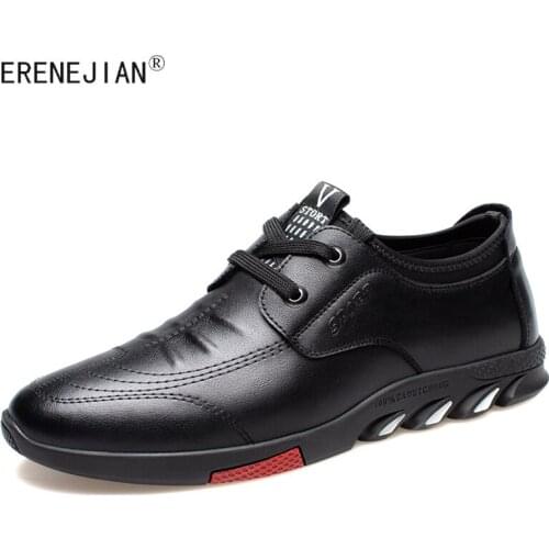 ERENEJIAN Mens Casual Leather Shoes Lace Up Flat Sneakers For Male Fashion Moccasins Soft Comfortable Zapatillas Hombre