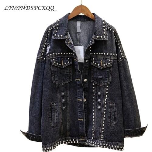 New Autumn Women Vintage Harajuku Rivet Bomber Denim Jacket Coat Black Jeans Jackets Student Basic Coats Outfit Jaqueta Feminina