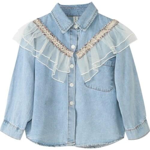 Autumn kids jackets for girls clothes fashion lace patchwork denim jacket children clothes cowboy girls coat toddler teens coat