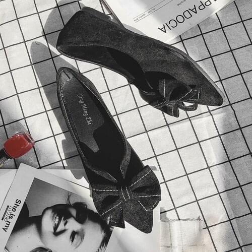 2020 Bow Flat Shoes Women Pointed Toe Flats Women Boat Shoes Slip On Ladies Loafers Shallow Women Flats Black Chaussure W33-65