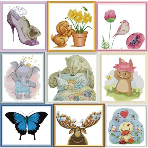 Counted cross stitch animals crossing joy sunday cross stitch stamped kits for childrens room decoration chinese embroidery set