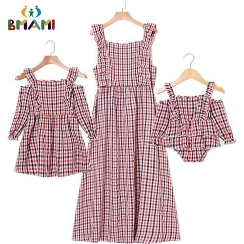 New Family Matching Clothes Mother Daughter Dresses Women Striped Plaid Baby Girl Mini Lolita Dress Mom Baby Girl school Clothes